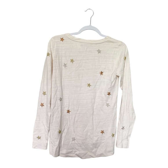 LOFT Shimmer Star Cream Sweatshirt Embroidered Star Metallic Holiday Sz XS NWT - Picture 6 of 8